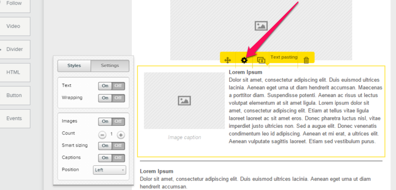 Article settings/styles